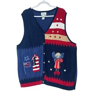 The Quacker Factory Cardigan Vest‎ Women's 2X Plus Patriotic July 4th USA Y2K